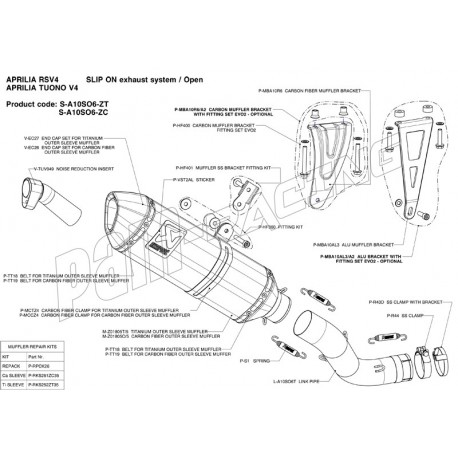 Pièces de rechange pour demi-ligne inox/carbone Akrapovic RSV4 2009-2014